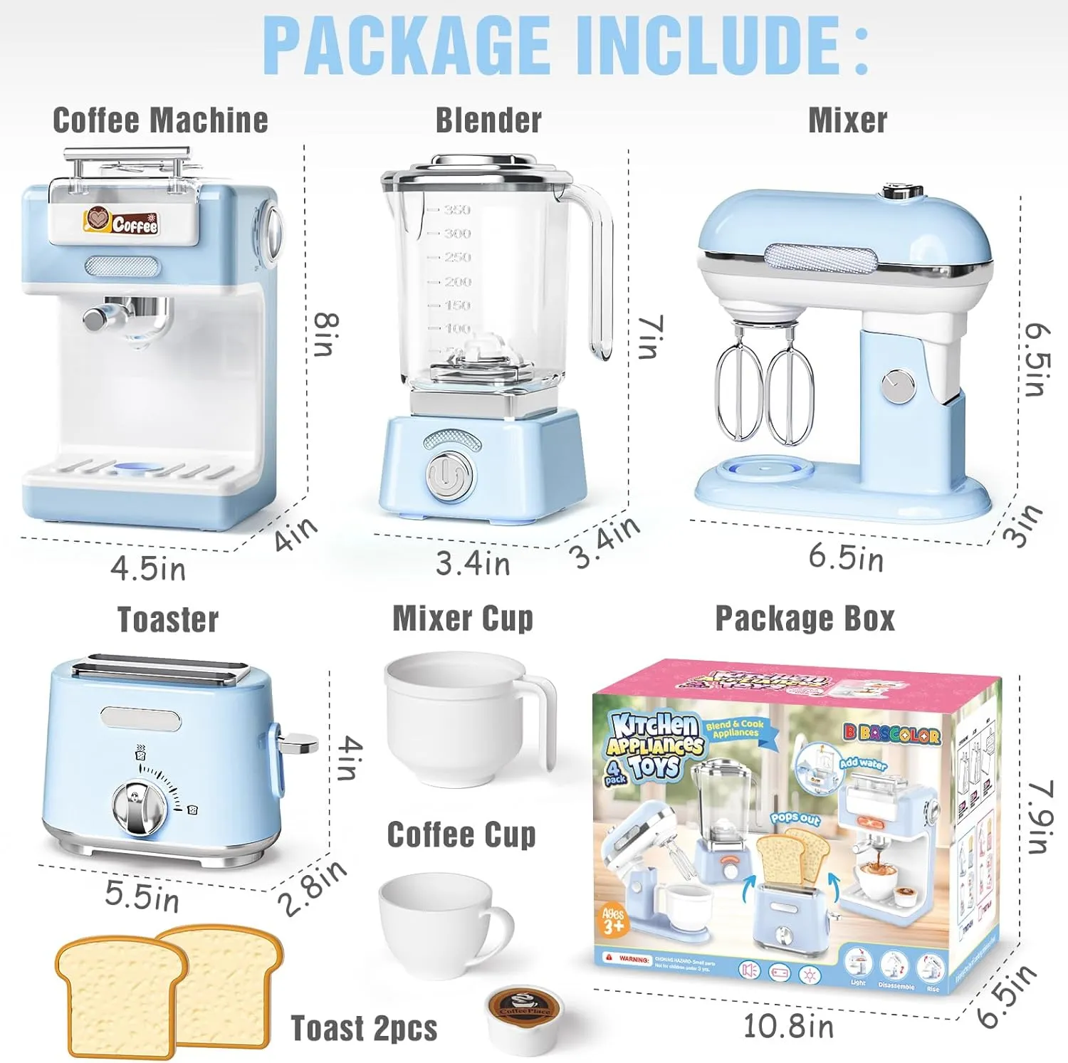 Kids Age 3?C5 4-8 Play preschool systematic repertory Kitchen Accessories, Play Kitchen Appliances Toy Set with Realistic Coffee Maker Machine, Toaster, Mixer and Blender, Kids Kitchen Playset with Sound & Light for 