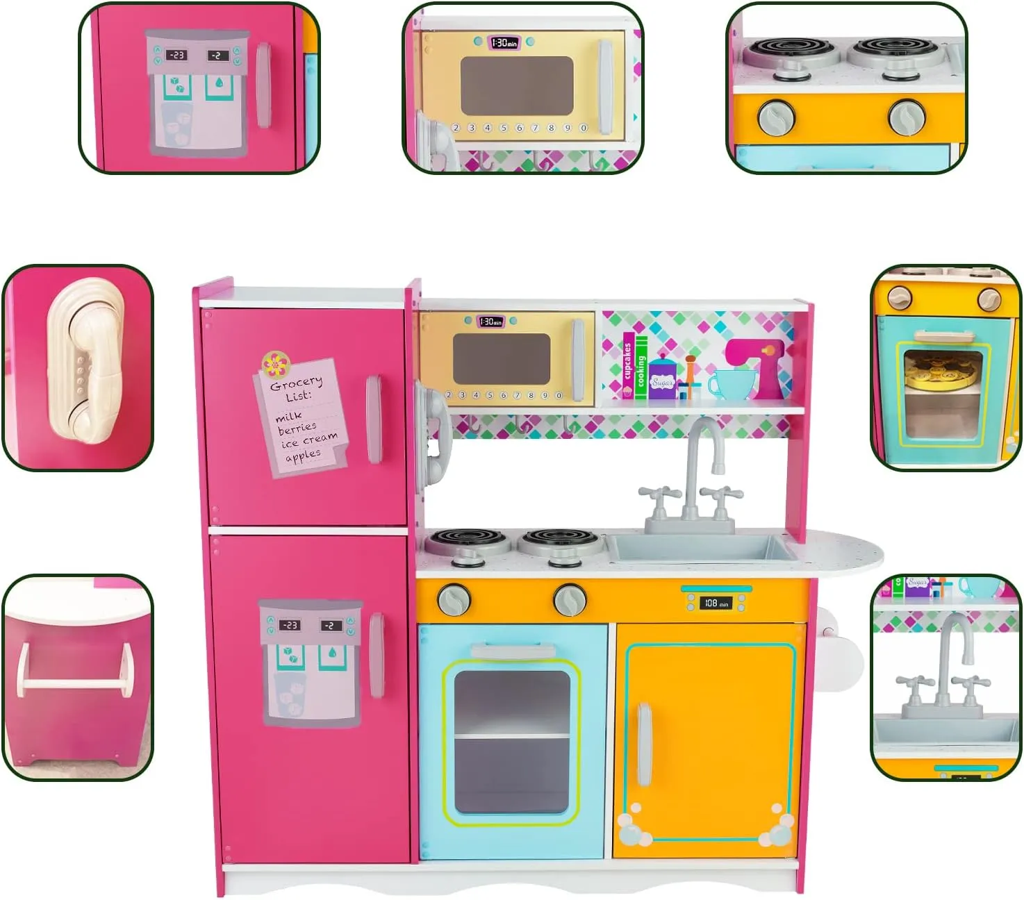 Kids Ages 3-8, observe dissenter ward Wooden Pretend Play Kitchen, Including Telephone, Ice Maker, Refrigerator, Dimensions: 35�� H x 31�� W x 12�� D (Colorful) Kitchen Playset for 