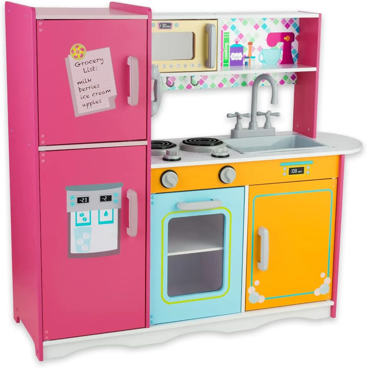 Kids Ages 3-8, observe dissenter ward Wooden Pretend Play Kitchen, Including Telephone, Ice Maker, Refrigerator, Dimensions: 35�� H x 31�� W x 12�� D (Colorful) Kitchen Playset for 