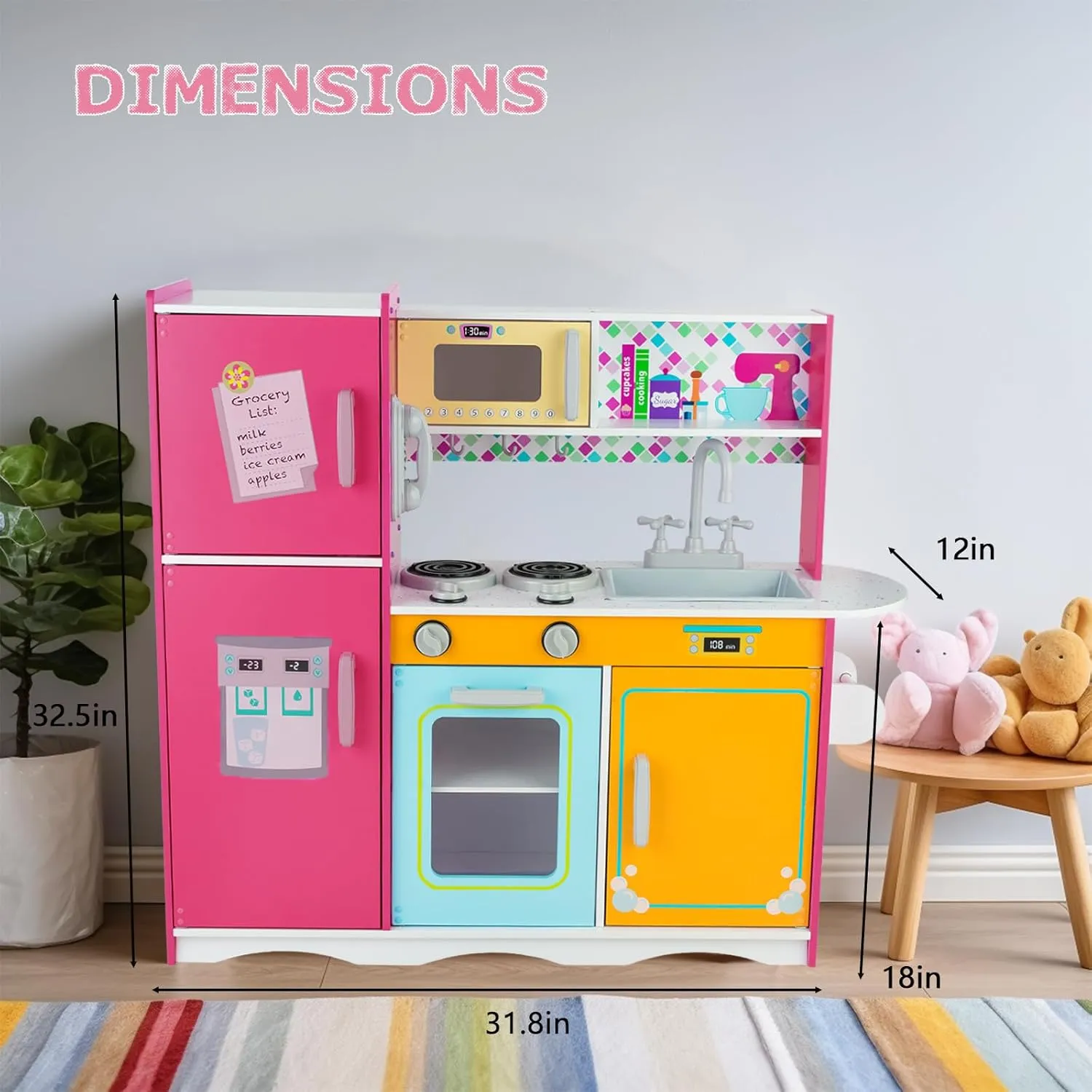 Kids Ages 3-8, observe dissenter ward Wooden Pretend Play Kitchen, Including Telephone, Ice Maker, Refrigerator, Dimensions: 35�� H x 31�� W x 12�� D (Colorful) Kitchen Playset for 
