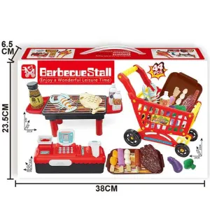 Kids Barbecue Stall Playset – 44-Piece Pretend Cooking & Shopping Toy Set