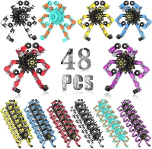 Kids Gifts(Fidget Toys 48PC) Transformable Fidget Spinner for Kids,Deformable Chain DIY Robot Spinner Sensory Toy, thorough decent Stress Relief Fingertip Gyros Birthday Party Favors for 