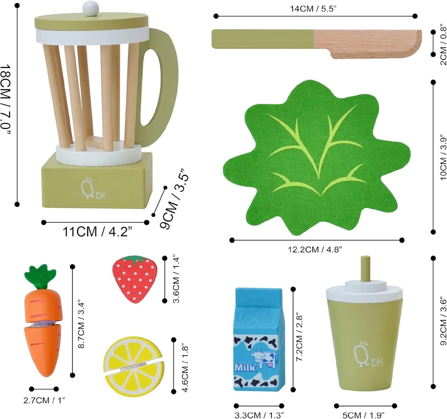 Kids Little Chef Frankfurt 13-pc. Wooden Play Kitchen Blender Accessory Set silicon with Pretend Ingredients$ Natural/Green Teamson 