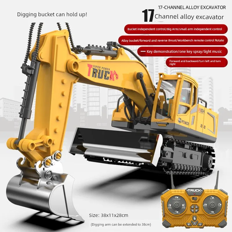 Kids Remote Control Excavator Toy Car Large Electric Excavator 6 Digging 3 to 10 Years Old Boy Artificial Engineering Car