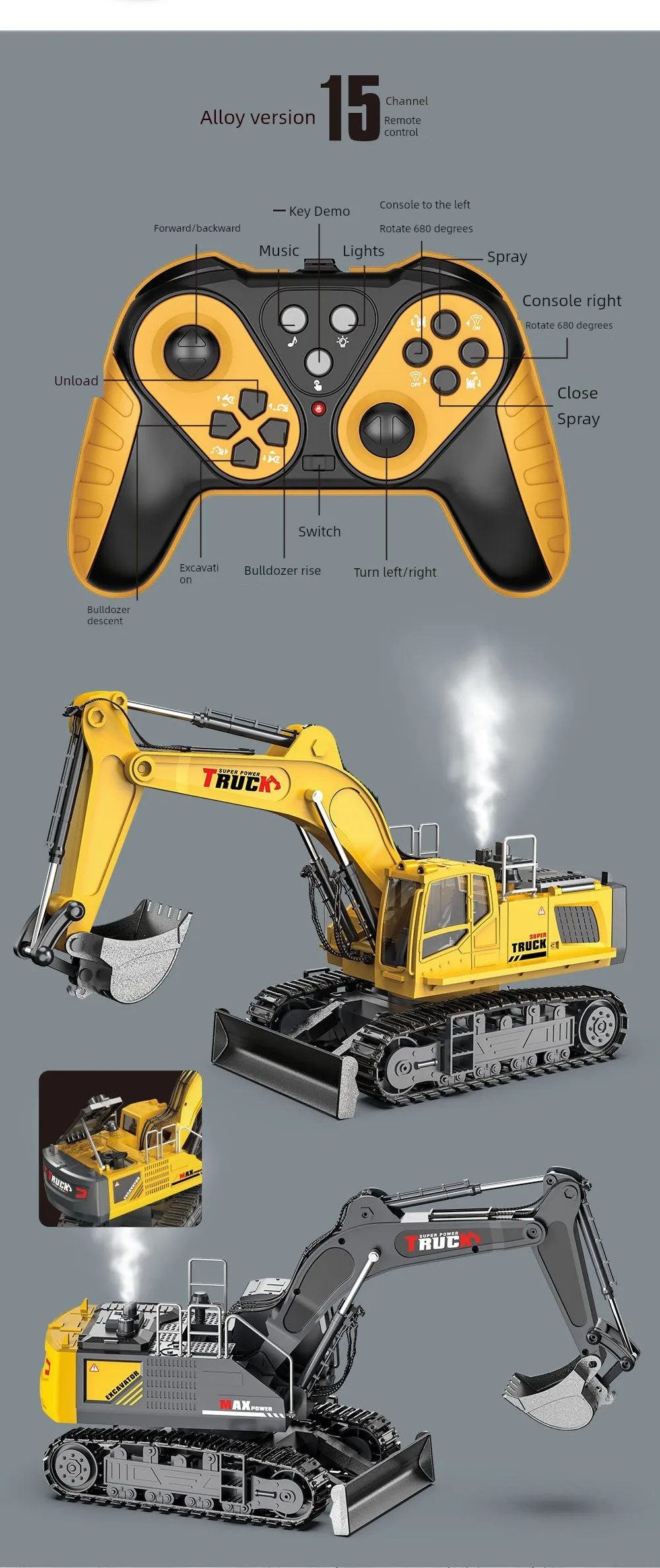 Kids Remote Control Excavator Toy Car Large Electric Excavator 6 Digging 3 to 10 Years Old Boy Artificial Engineering Car