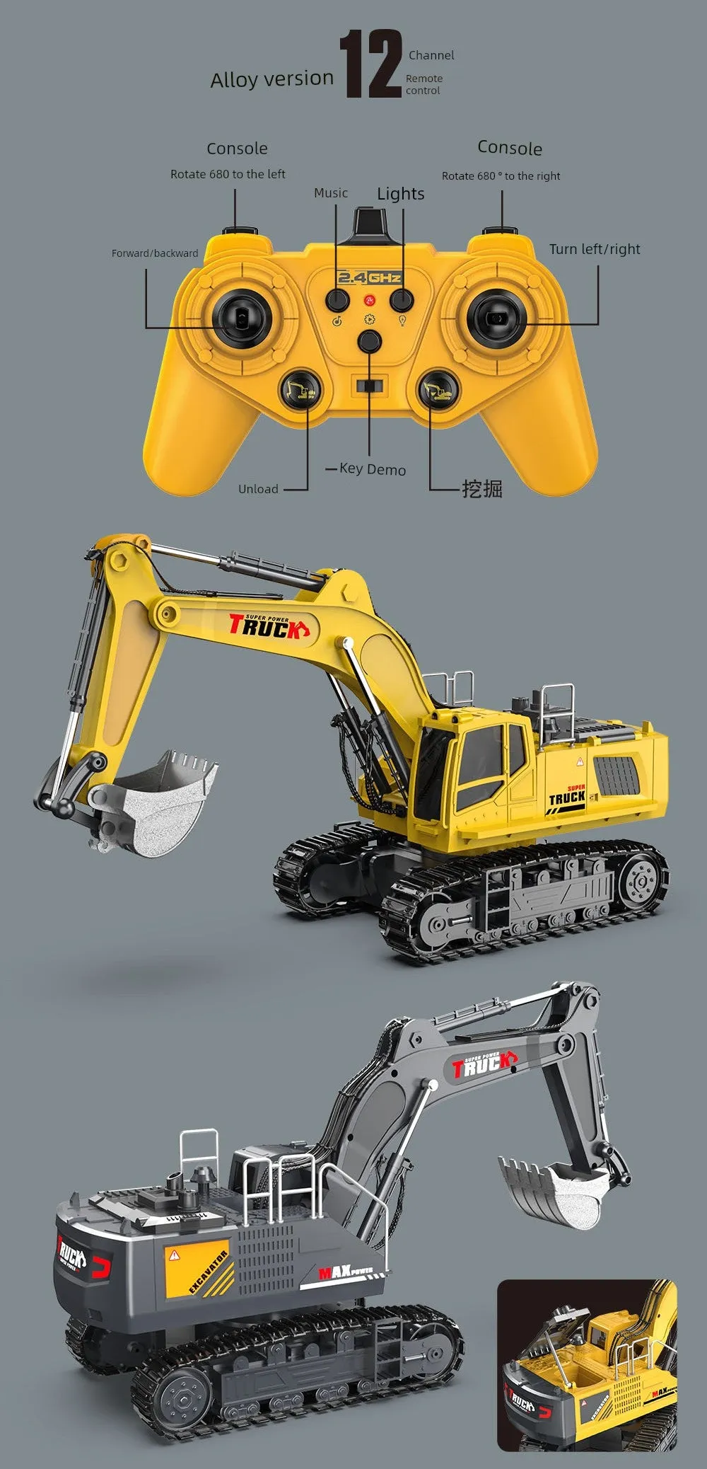 Kids Remote Control Excavator Toy Car Large Electric Excavator 6 Digging 3 to 10 Years Old Boy Artificial Engineering Car