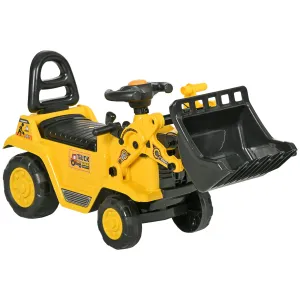 Kids Ride-On Bulldozer Toy with Excavator Bucket Horn Steering Wheel Under Seat Storage for Toddlers Yellow