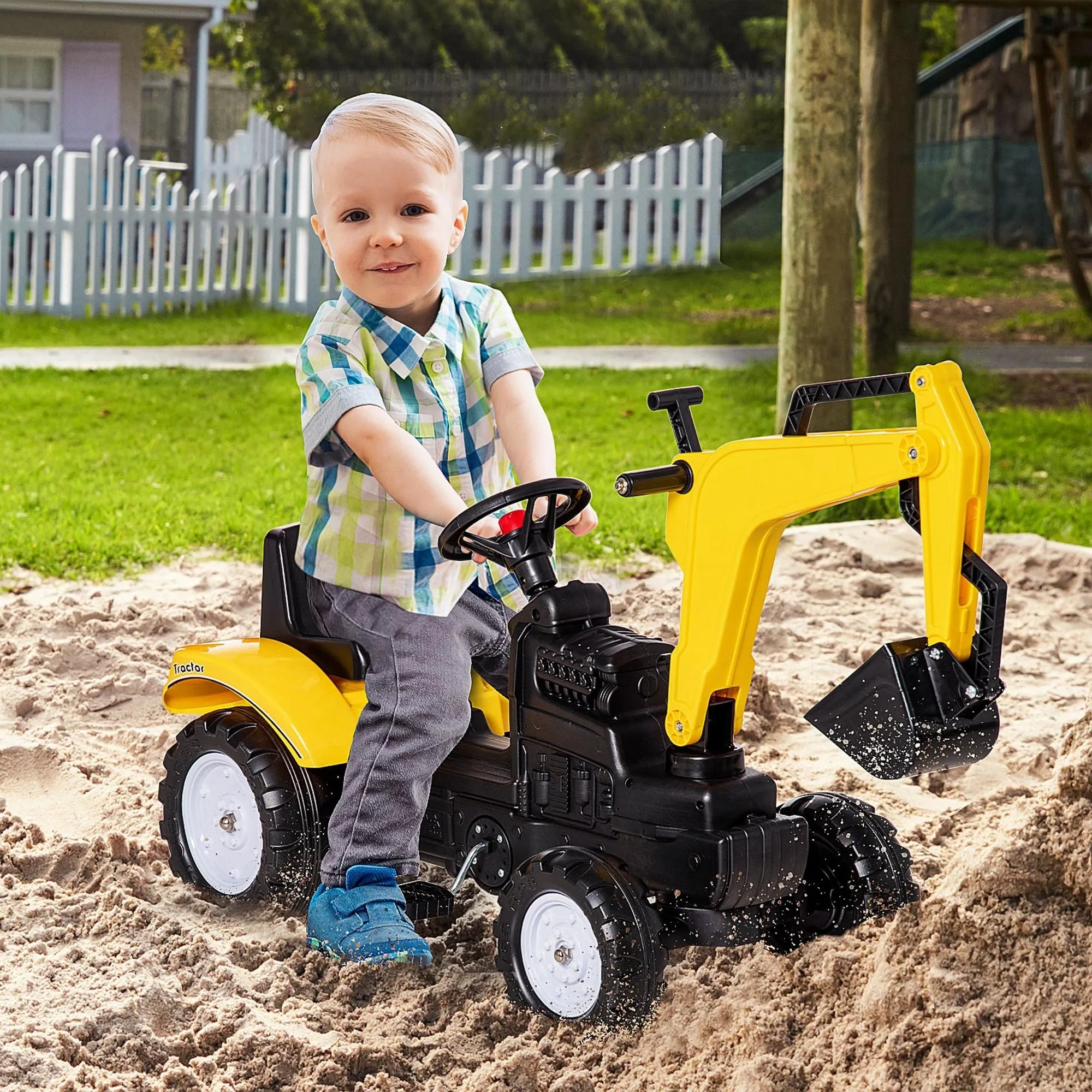 Kids Ride on Excavator, Pedal Excavator Ride on Toy, Pretend Play Ride on Tractor for Kids & Toddlers, Yellow