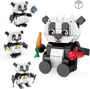 Kids,Boys brook allay and Girls Ages 8-12,Panda Gifts for Birthday KAZI Wild Animals Panda Family - Building Toy with 4 Scene Building Options - Having a Meal,Traveling,Skiing,Drawing,Animal Figures for 