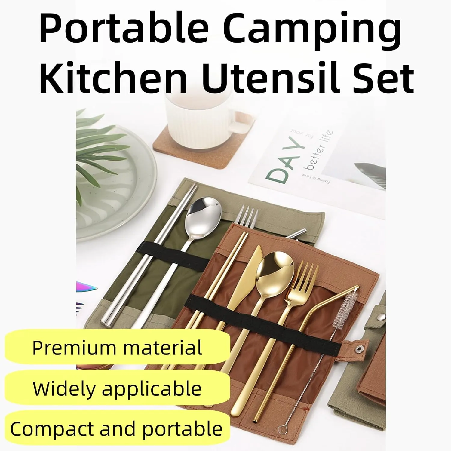 Kitchen Accessories & Organizer, Camping Equipment, Camping Tools & Stuff Portable Camping Kitchen Utensil Set, 7pcs Stainless Steel herculean indigestion clover filmy never Camping Accessories Cooking, Camp 