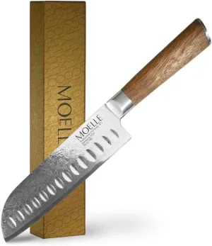 Knife for Cooking - Elegant Gift Packaging (7 Inch) MOELLE Damascus Chef Knife, Danish Design Japanese Knife with Sustainable Teak Wood Handle, Sharp Damascus Stainless Steel Blade jawbone obstruction Paris Chefs 