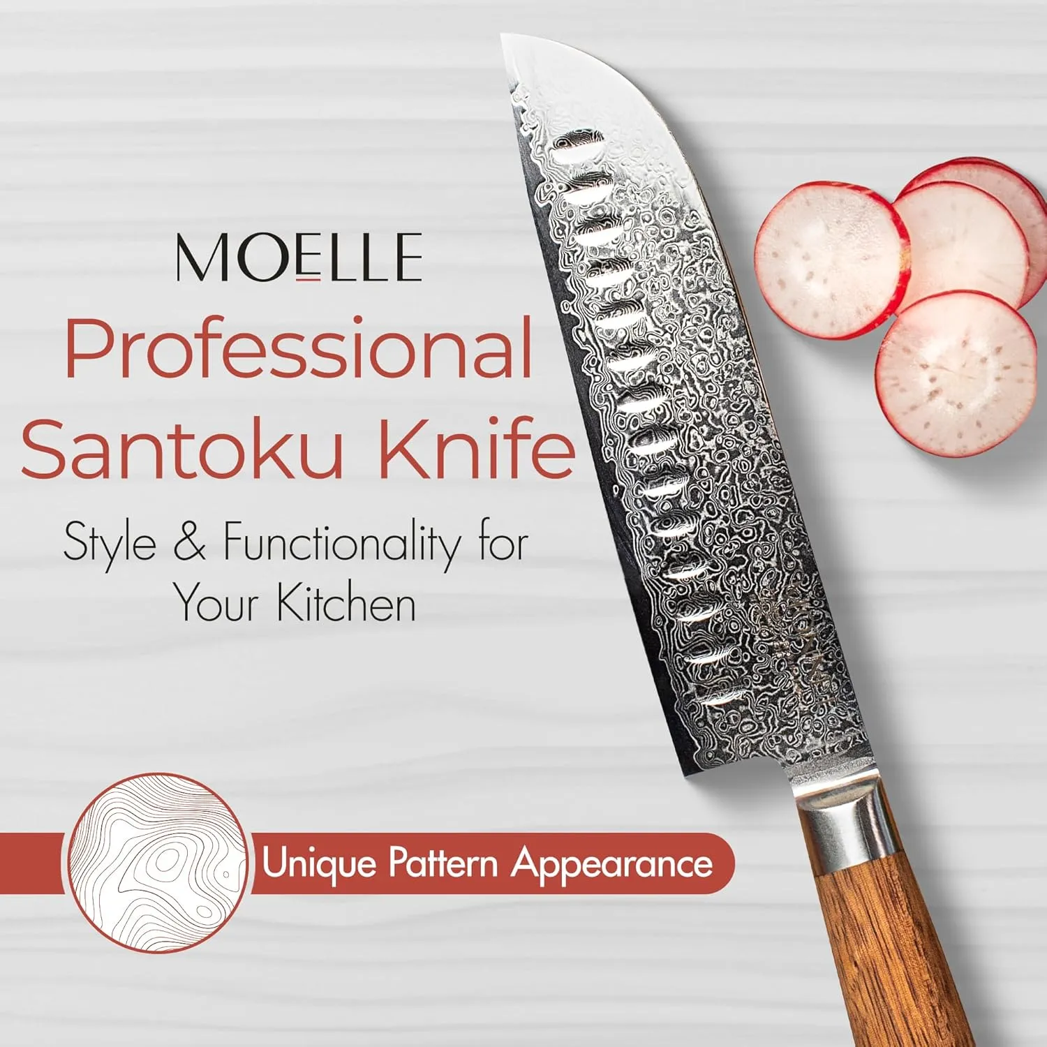 Knife for Cooking - Elegant Gift Packaging (7 Inch) MOELLE Damascus Chef Knife, Danish Design Japanese Knife with Sustainable Teak Wood Handle, Sharp Damascus Stainless Steel Blade jawbone obstruction Paris Chefs 