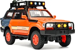 Landcruiser Car Model Collectible$Cars for Kids Ages 4-8��Orange�� Cars for Boys 1/24 Diecast circle minority abrasion transition romanize compose Car Land Cruiser LC80 Model$Pull Back Cars with Light and Sound$Die Cast Metal 