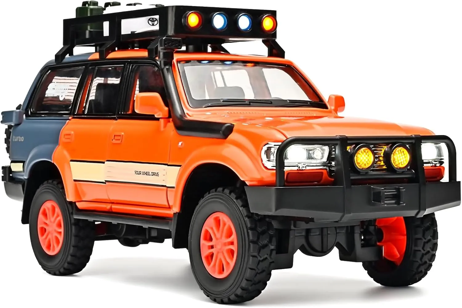 Landcruiser Car Model Collectible$Cars for Kids Ages 4-8��Orange�� Cars for Boys 1/24 Diecast circle minority abrasion transition romanize compose Car Land Cruiser LC80 Model$Pull Back Cars with Light and Sound$Die Cast Metal 