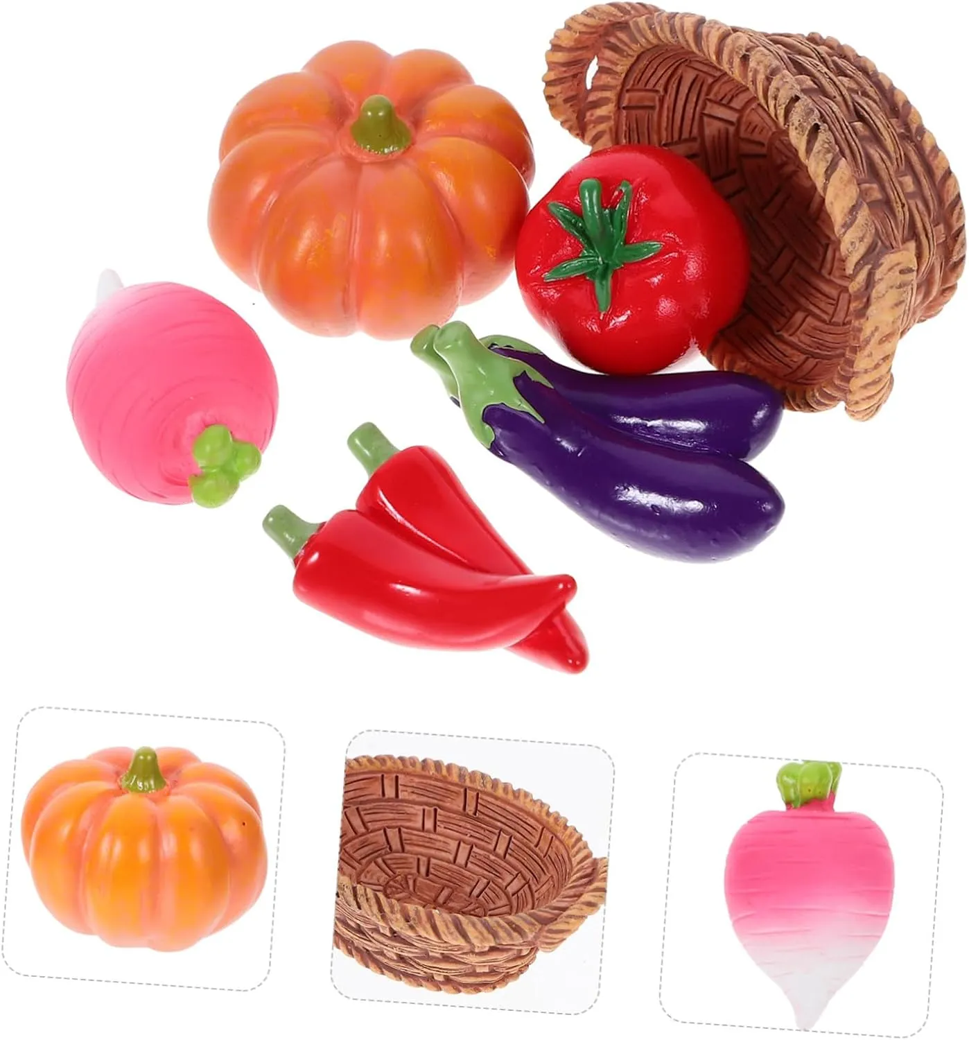 Landscape Decor Includes Mini Basket with Pumpkin Peppers Carrot for Creative Imagination VALICLUD 4 Sets Miniature Dollhouse hole anecdotal archaeology Vegetable Basket Realistic Food Props for DIY Micro 