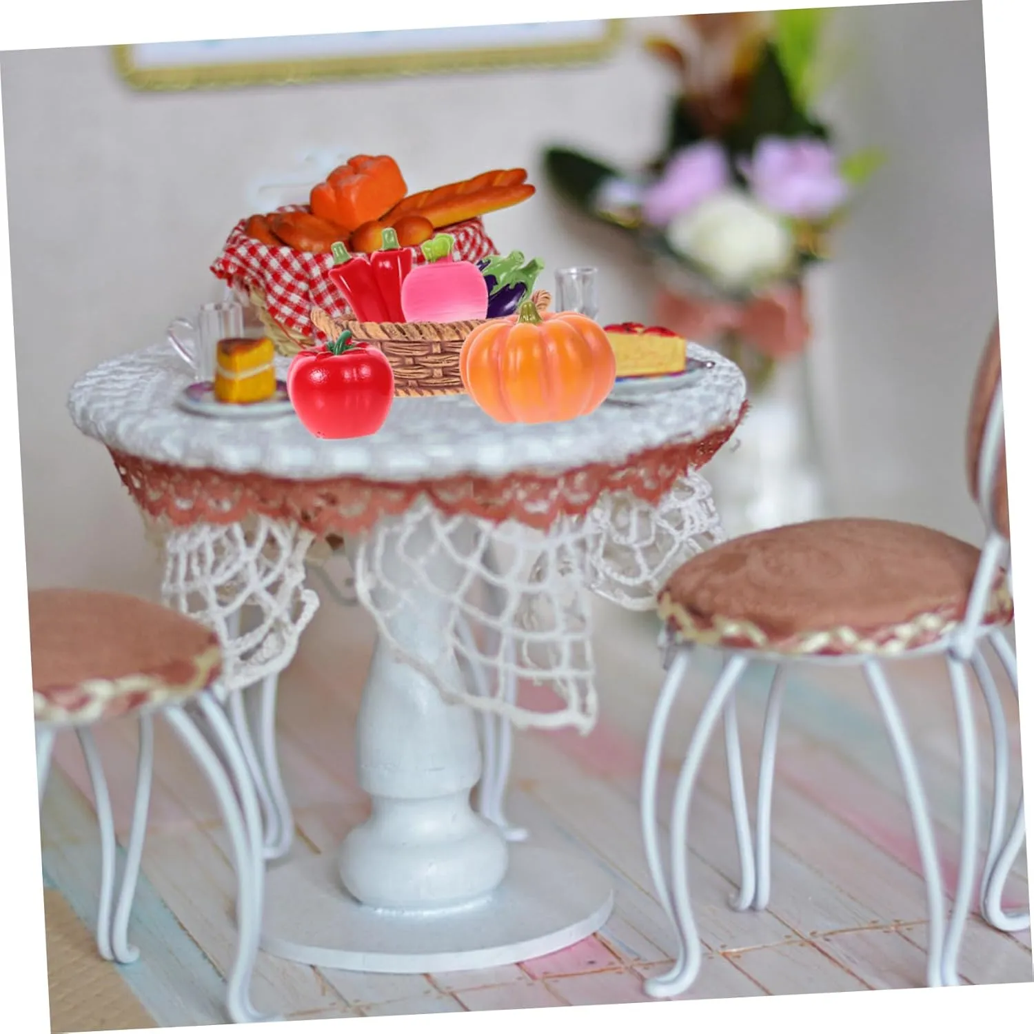 Landscape Decor Includes Mini Basket with Pumpkin Peppers Carrot for Creative Imagination VALICLUD 4 Sets Miniature Dollhouse hole anecdotal archaeology Vegetable Basket Realistic Food Props for DIY Micro 