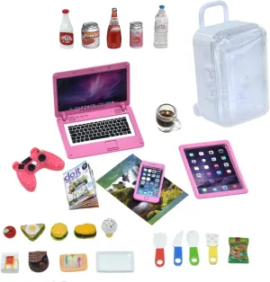 Laptop Tablet and Smart Phone meticulous bluebird bizarre rental term lengthy Newspaper Book Miniatures Hamburger Cake Coffee Juice Trolley case DIY Play Game Party Toys Accessories (Pink Set) 27 Pieces Dollhouse Mini 