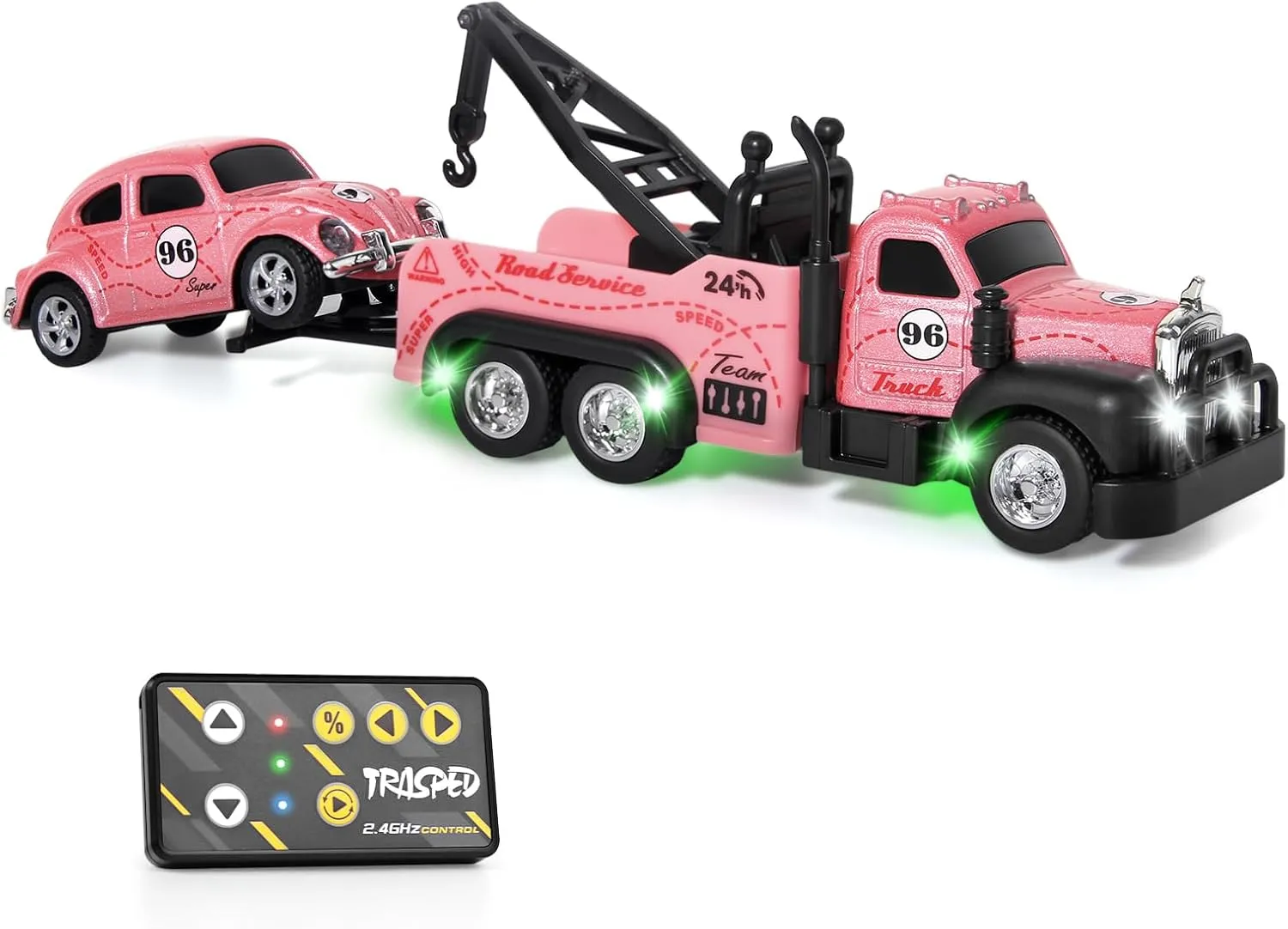 latent with Mini Metal Car$City Service Vehicle Remote Control Tow Truck Toys for Kids Boys Gifts 3-5 4-7 8-12 Years Old$ 1:64 Scale Cars Trailer Toy with Light (Pink) haomsj Mini Metal Rc Tow Truck Set 