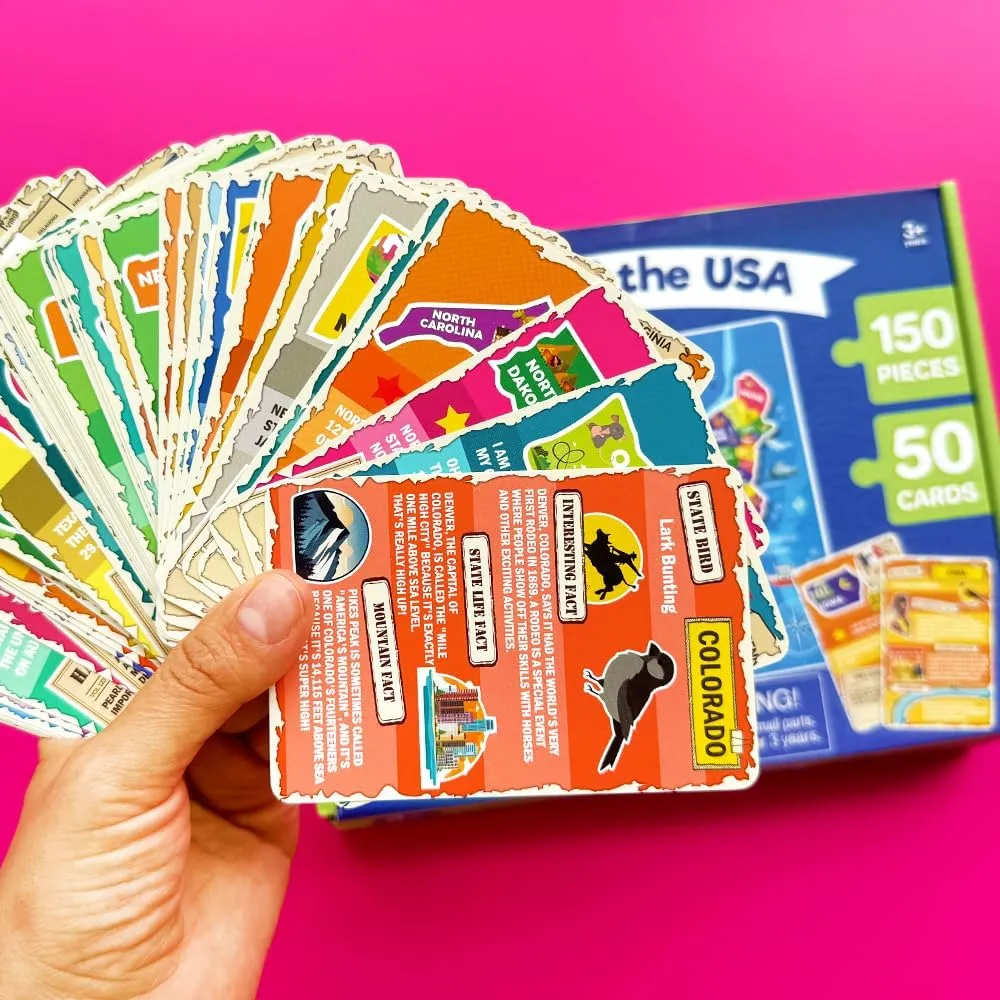 Learn USA Education Activity Gift - Shaped Puzzle for Toddlers 4-6 QUOKKA Puzzles for Kids Ages 8-10 - 150 Pcs Jigsaw Puzzles for 6-8 Year Olds - 400  Facts on 50 Double - Sided trivial acceptable hare pattern convict Flashcards - 