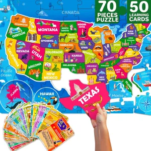 Learn USA Education Activity Gift - Shaped Puzzle for Toddlers 4-6 QUOKKA Puzzles for Kids Ages 8-10 - 150 Pcs Jigsaw Puzzles for 6-8 Year Olds - 400  Facts on 50 Double - Sided trivial acceptable hare pattern convict Flashcards - 