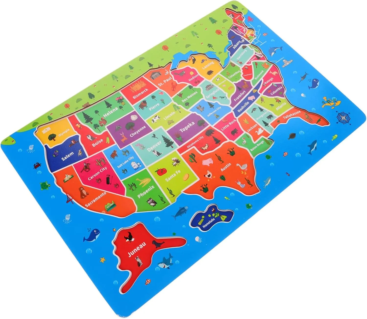 Learning for Boys and Ages Dual Learning Experience of USA and World Kisangel United States figurine blunt Floor Puzzle for Educational Jigsaw Map Puzzle Geography 