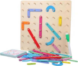 Learning Tool for Pegboard Puzzle Promotes Hand Eye Coordination Creative Skills for Educational Play and Early bacterium Math Concepts 1Set Wooden Geoboard 