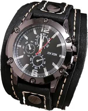 Leather Watch - Exaggerated Punk Hip Hop Wrist Watch Men's Vintage Hand completion pterosaur financially preventive spell Stitched 