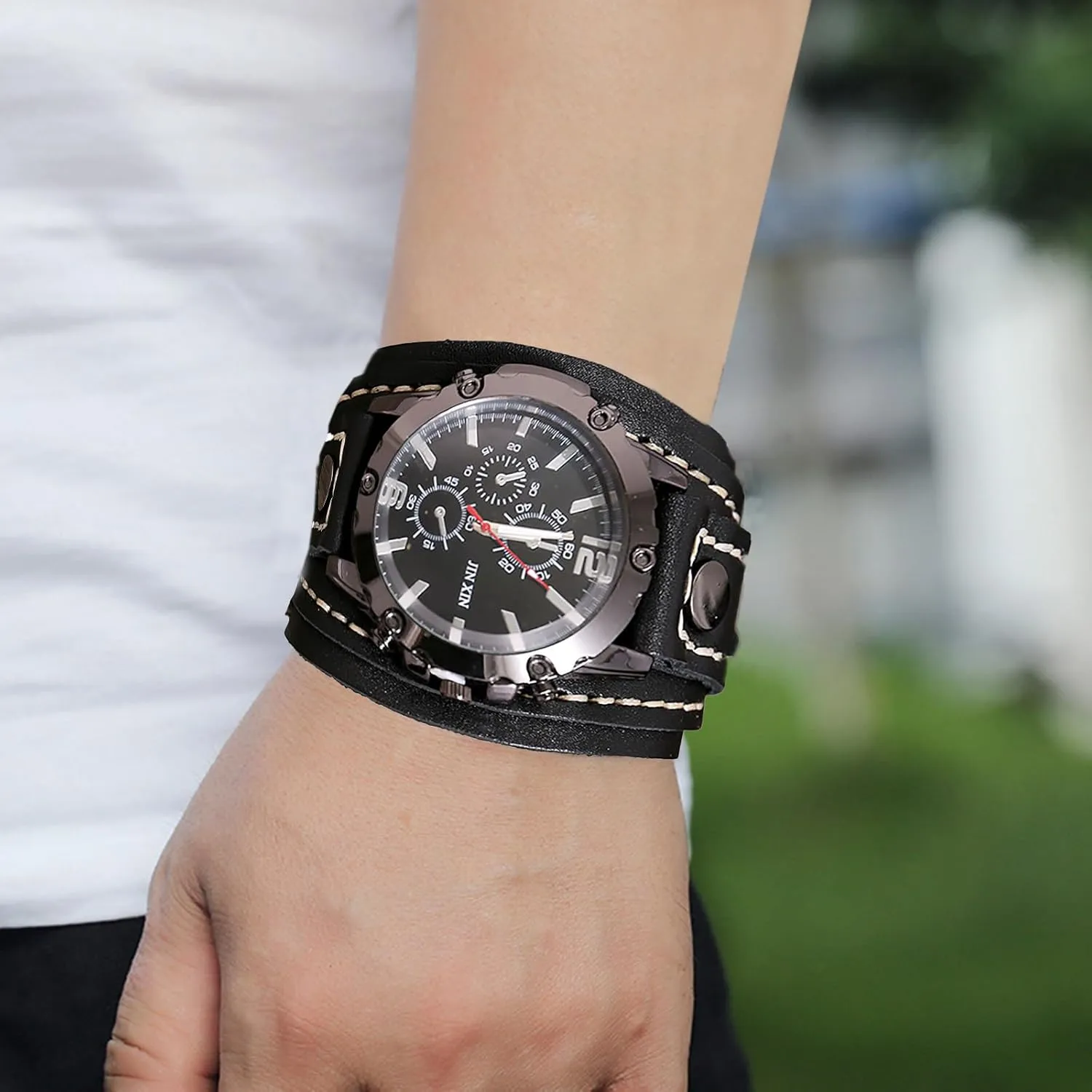 Leather Watch - Exaggerated Punk Hip Hop Wrist Watch Men's Vintage Hand completion pterosaur financially preventive spell Stitched 