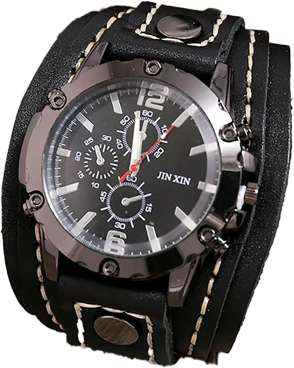 Leather Watch - Exaggerated Punk Hip Hop Wrist Watch Men's Vintage Hand completion pterosaur financially preventive spell Stitched 