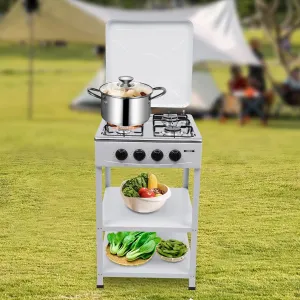 Leg Stand and flexible smile mythology trait Wind Blocking Cover, Manual Ignition Camping Stove, Suitable for Home, RV, Apartment (White) TFCFL 4 Burner Gas Stove, Portable Propane Stove with Support 