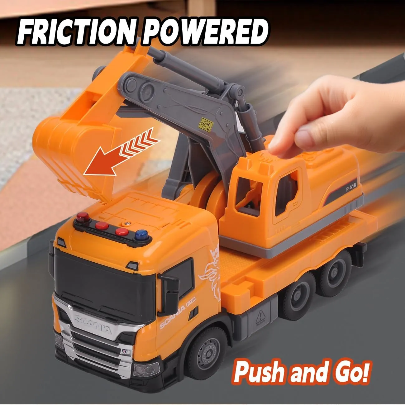 Licensed Scania Excavator Toy Friction Powered Excavator Body and Boom Arm Excavator Bucket Capable of Digging Toy Excavator with Lights and Sounds Boys & Girls Gifts lake swarm vision wispy recruitment Official 