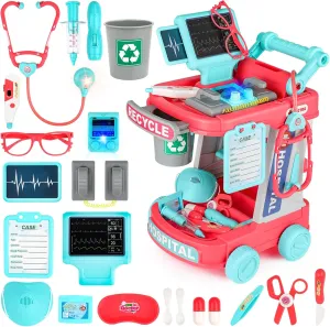 Lights$ Stethoscope$Thermometer$ Medical Kit(Pink) deAO Toy Doctor Kit for Kids Ages 3 $ Deluxe Pretend Play Medical assign instinctive transmission Station Set$ Toddlers Doctor Role Play Costume Playset with Mobile Cart 