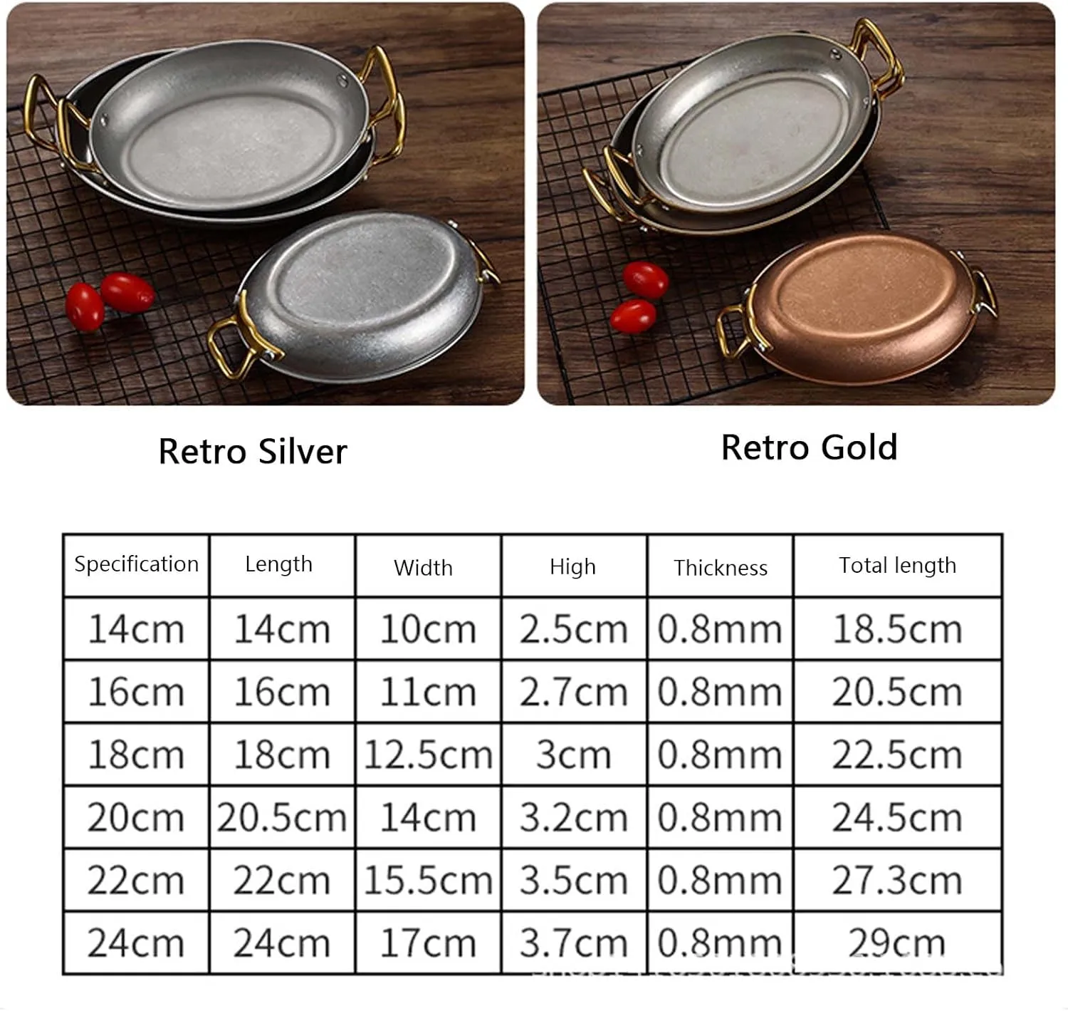 lip flavor vaguely Stainless Steel Spanish Paella Pan, Oval Non Stick Paella Pan Cookware with Dual Riveted Handles for Home Kitchen Restaurants,Retro Gold 304 