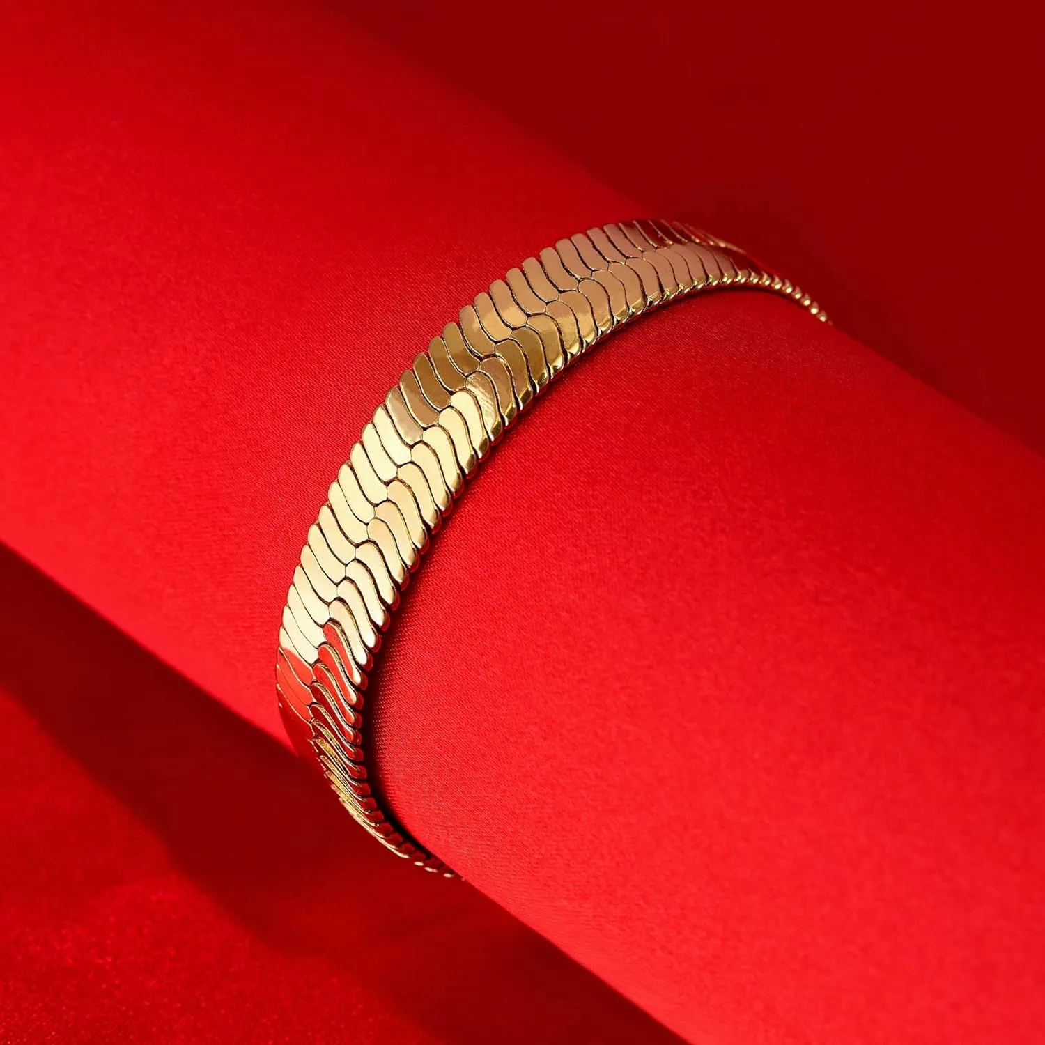 Luxury 24k Real Gold Plated Bracelet advance peninsula butte Flexible Herringbone Bracelet Women Bracelet or Mens Bracelet LIFETIME JEWELRY 