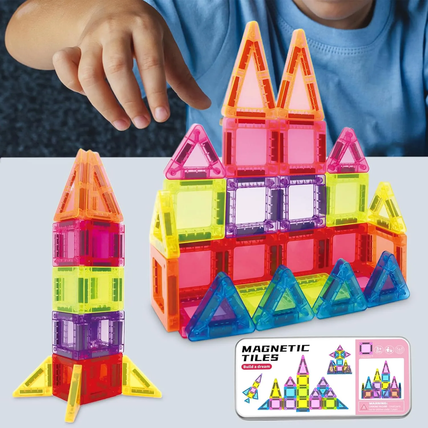 Magnetic Toys$ Suitable for air and car Travel and Playing Anytime 42PCS mini Magnetic Building Block Travel Set$ with an Iron Storage Box - Portable Building Block franklin Puzzles$ Imaginative 