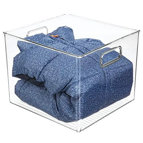 mDesign Deep Plastic Storage Bin Box - Closet Organizer for Kids Bedroom, Bathroom, Kitchen Pantry, Home Office, Entryway, Hallway - Perfect for Shelves, Cabinets, Under Sink, 7.5" High - Clear