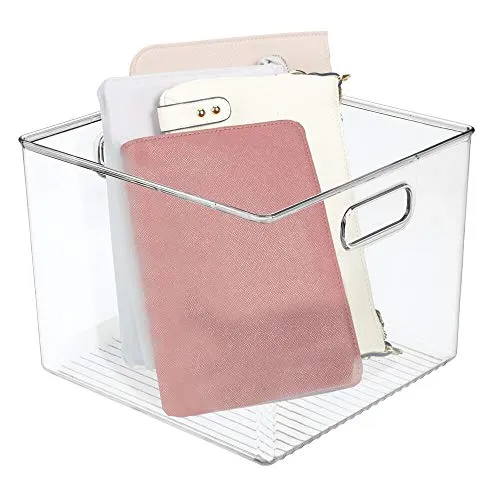 mDesign Deep Plastic Storage Bin Box - Closet Organizer for Kids Bedroom, Bathroom, Kitchen Pantry, Home Office, Entryway, Hallway - Perfect for Shelves, Cabinets, Under Sink, 7.5" High - Clear