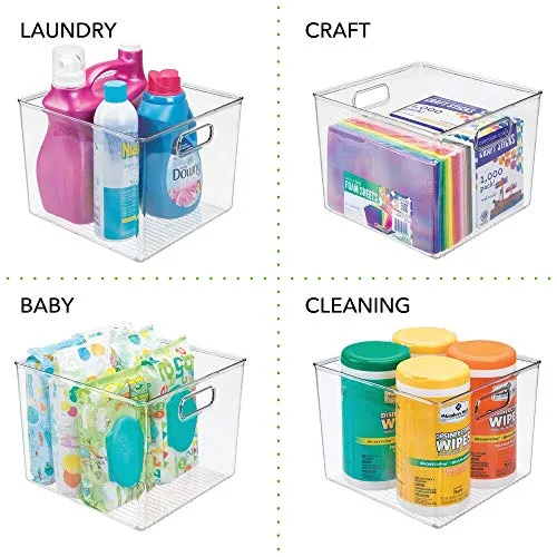 mDesign Deep Plastic Storage Bin Box - Closet Organizer for Kids Bedroom, Bathroom, Kitchen Pantry, Home Office, Entryway, Hallway - Perfect for Shelves, Cabinets, Under Sink, 7.5" High - Clear