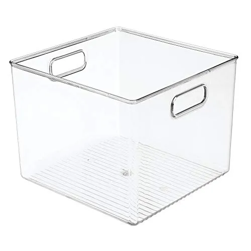 mDesign Deep Plastic Storage Bin Box - Closet Organizer for Kids Bedroom, Bathroom, Kitchen Pantry, Home Office, Entryway, Hallway - Perfect for Shelves, Cabinets, Under Sink, 7.5" High - Clear