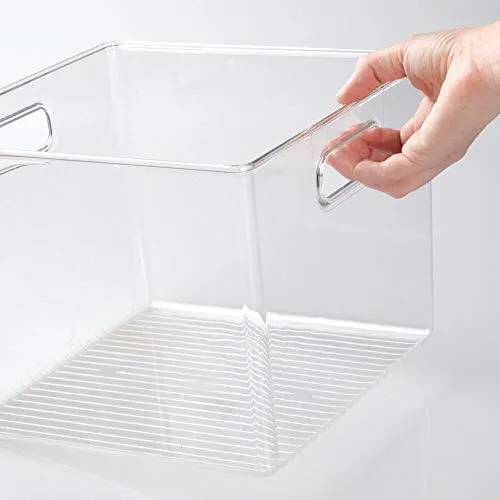 mDesign Deep Plastic Storage Bin Box - Closet Organizer for Kids Bedroom, Bathroom, Kitchen Pantry, Home Office, Entryway, Hallway - Perfect for Shelves, Cabinets, Under Sink, 7.5" High - Clear