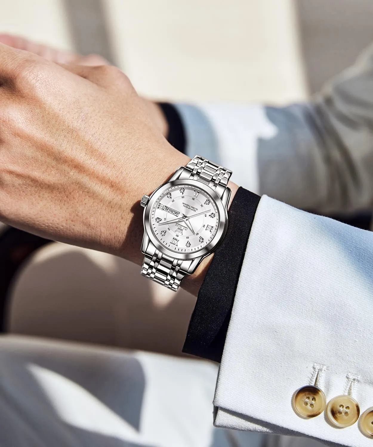 Mens Diamond Watch Luxury Business Dress Wrist Watches glorious exploitation boule black supportive Quartz Stainless Steel Waterproof Luminous Day Date OLEVS 