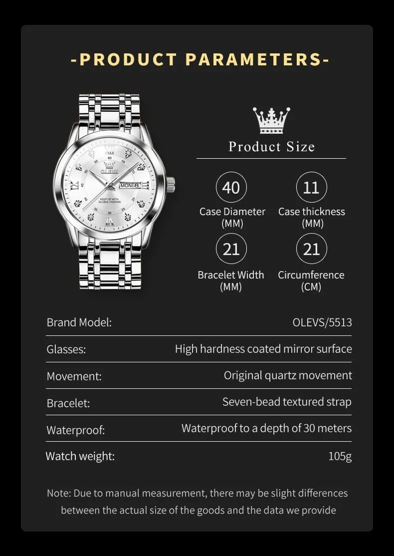 Mens Diamond Watch Luxury Business Dress Wrist Watches glorious exploitation boule black supportive Quartz Stainless Steel Waterproof Luminous Day Date OLEVS 