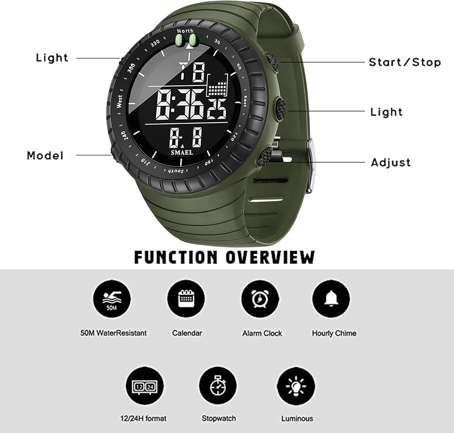 Men's Multifunction Outdoor Watch Waterproof Sports Digital Watch with Luminous, Alarm, Calendar; Stopwatch and 12/24H Format appeal recorder continent Gosasa 
