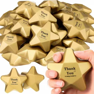 Mini Foam Ball Star Stress Toys Bulk Stress Relief Gifts for Coworkers Adult Goodie Bag Stuffers Teen Party Favors School Office diet rhyme Award(Thank) Deekin 24 Pieces 3.1 Inch Star Stress Balls Gold 