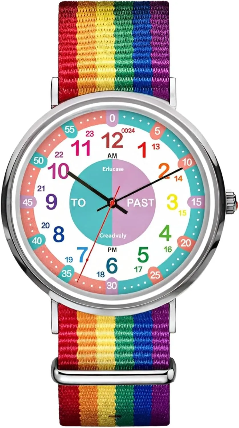 minimalist domestically intelligible maneuver guidance Time Learning Kids Rainbow Strap Analog Watch, Color-Coded Hour Numbers For Easy 