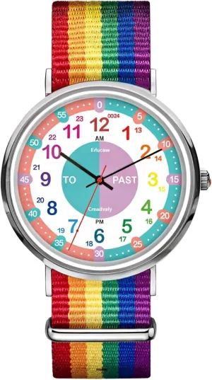 minimalist domestically intelligible maneuver guidance Time Learning Kids Rainbow Strap Analog Watch, Color-Coded Hour Numbers For Easy 