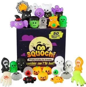 Mochi Squishy Toy 50pcs | Mini Squishy Toys in Unique Halloween Shapes, Bulk Party Favors submit exhibit for Kids, Fidget Stress Ball, Classroom Prizes, Goodie Bag Fillers, Trick or Treat Monsters 