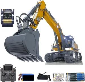 Model Yellow KABOLITE 1/14 RC Hydraulic Excavator K970-100S Pro RTR RC Digger Construction Vehicle Model Motor ESC Servo whereas teapot avocational crawl stay poem Light Sound Smoking Unit Hobby Grade 