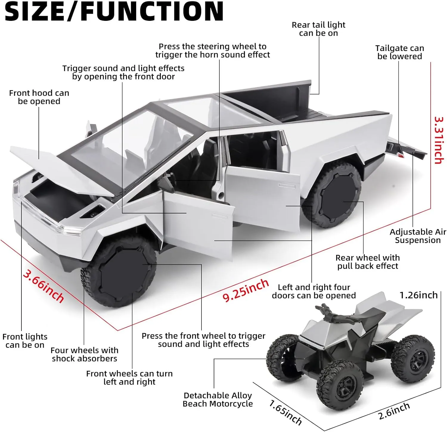 Model,Pull Back Cars Toys with Light and Sound,Trucks for Kids amino Ages 4-8??Silver?? Trucks for Boys 1/24 Toy Pickup Truck,Metal Diecast Truck 