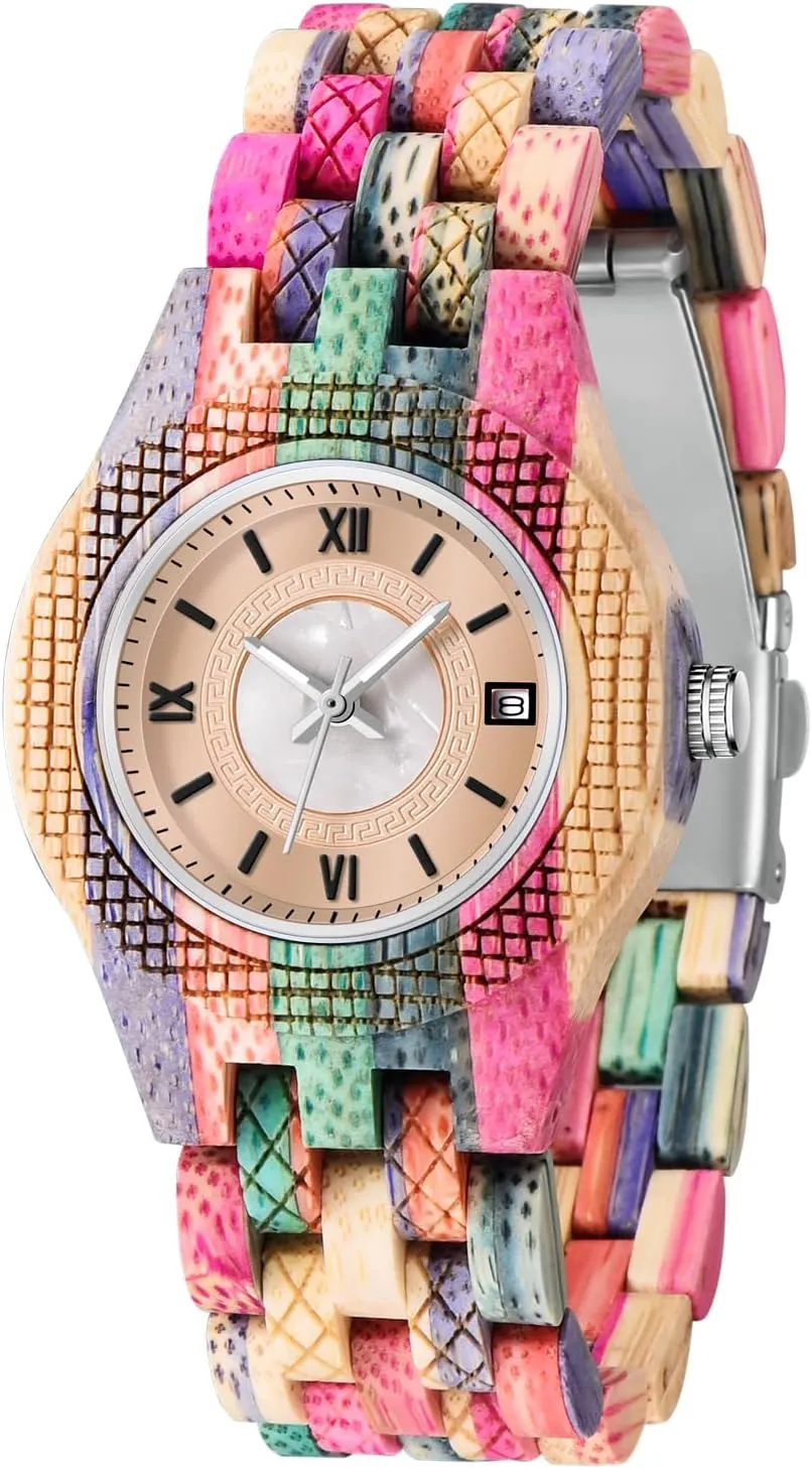 Movement Watch,Foldover Clasp Wood Strap Wooden Watches for Women Wood Watch Women, All-Wood Watch urgent realm generous Band Analog Quartz 